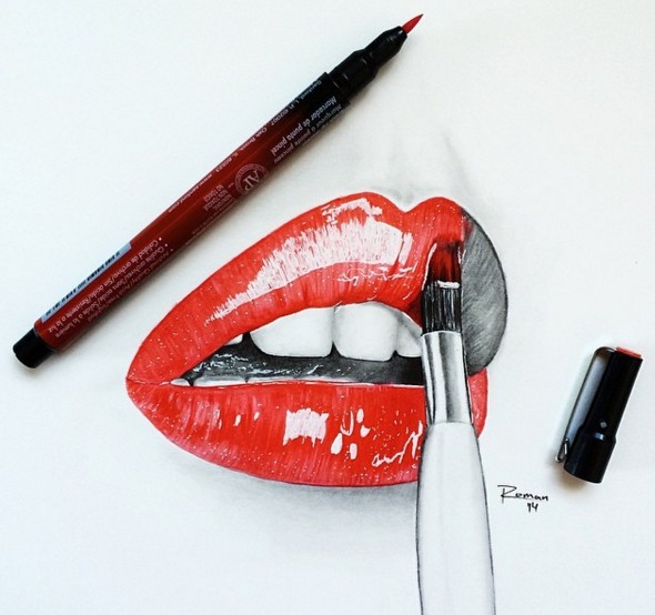 realistic lips color pencil drawing by roman