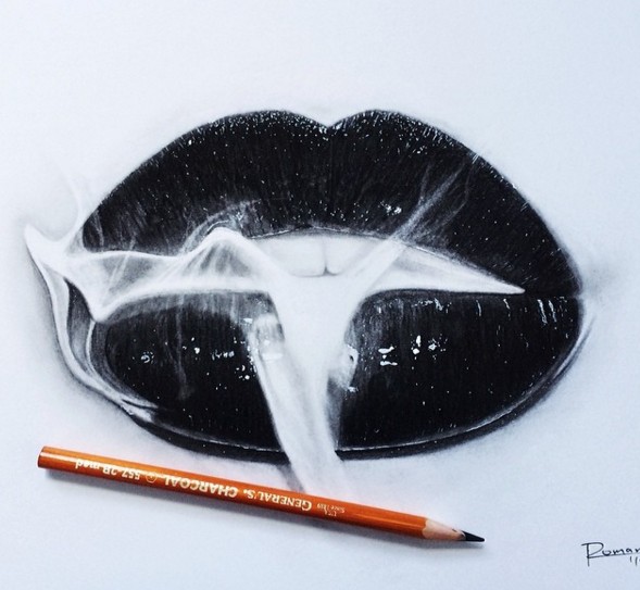 realistic lips color pencil drawing by roman