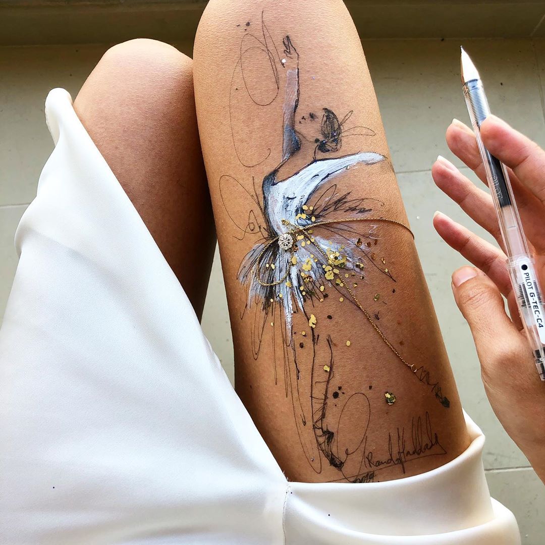 ink drawing thigh dancer randa haddadin