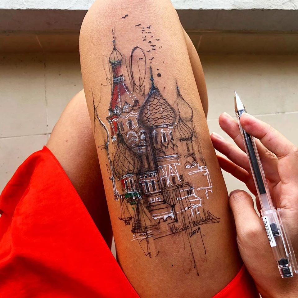 ink drawing thigh mosque randa haddadin