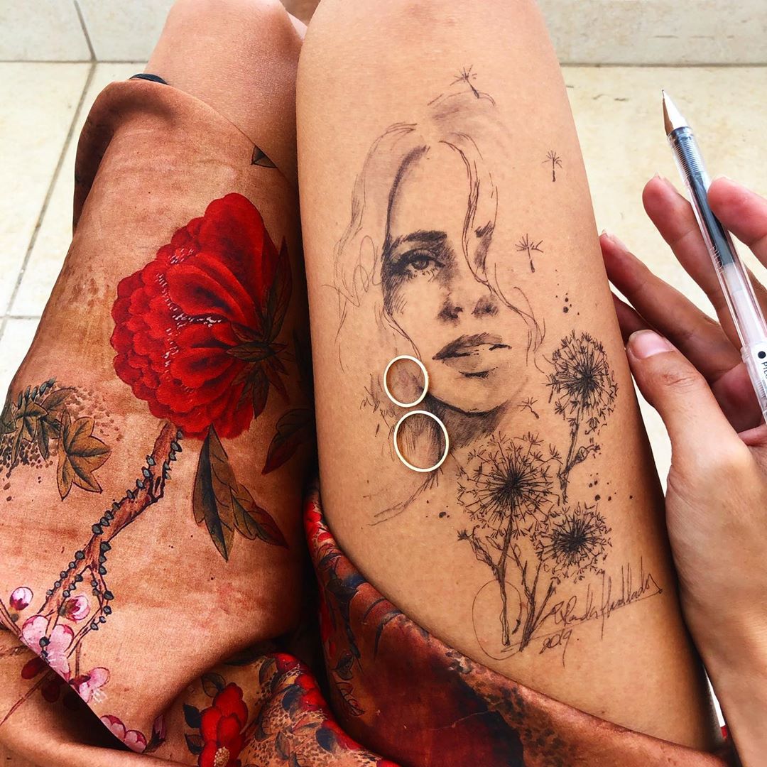 ink drawing thigh ring girl randa haddadin