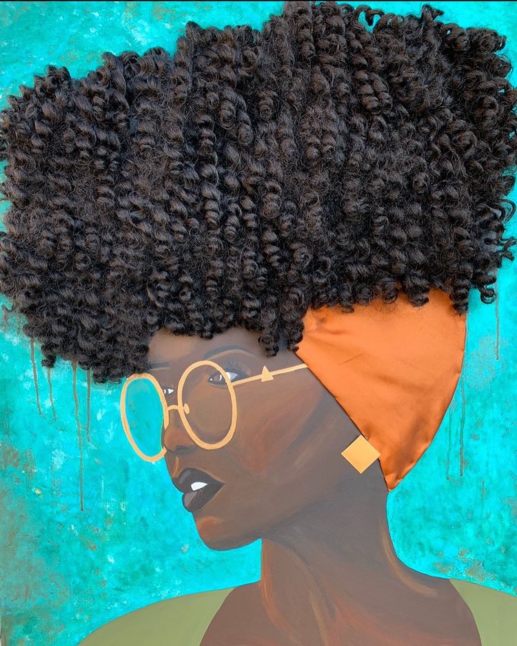 woman portrait painting artwork real hair braid by tyler clarke
