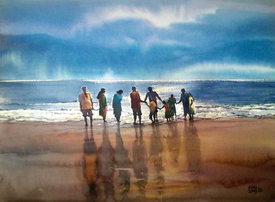beach watercolor painting sunil