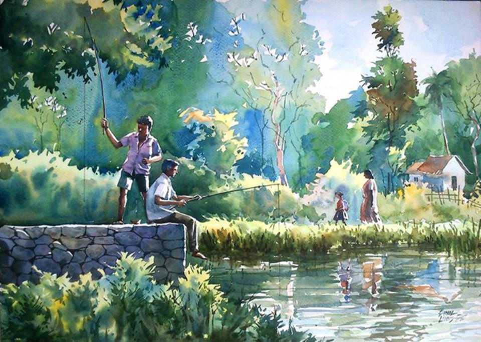 fishing watercolor painting sunil