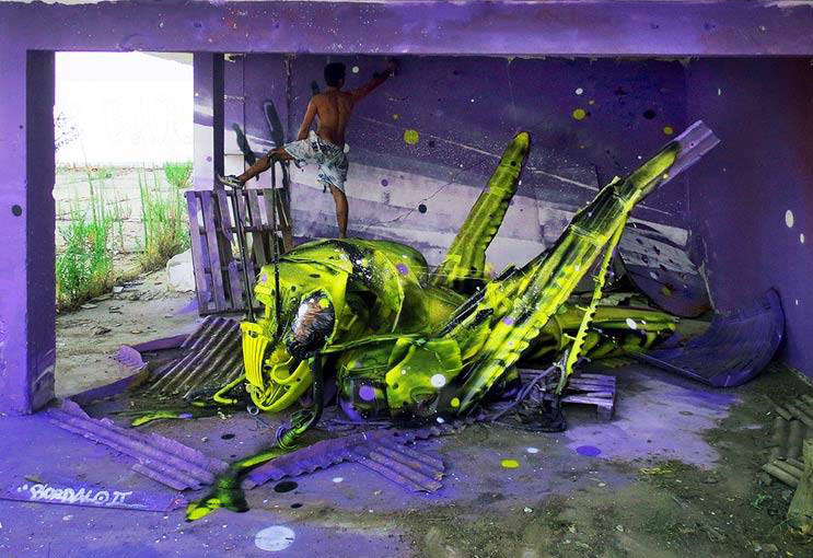 green insect street art artur bordalo