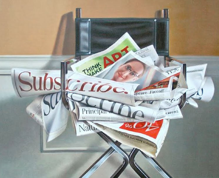 newspaper chair oil painting joan