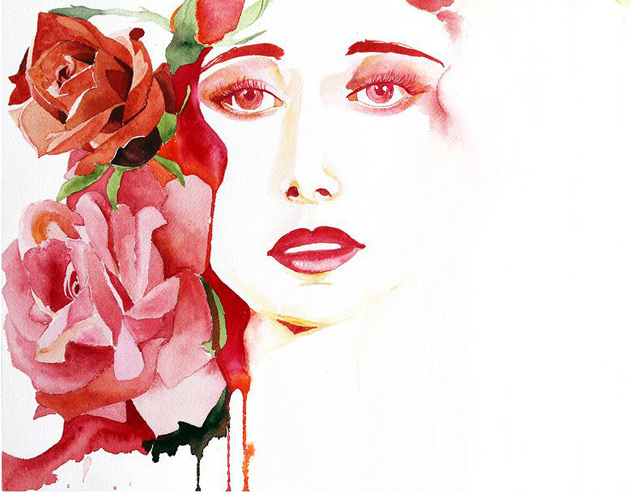 rose woman watercolor painting christina