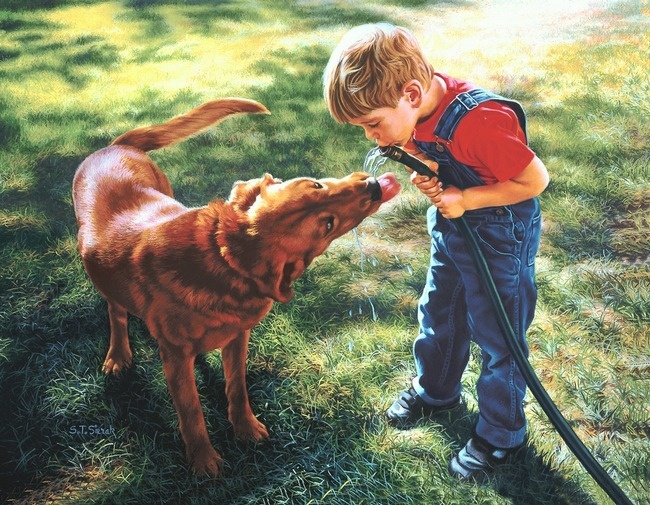 boy dog pastel painting tom