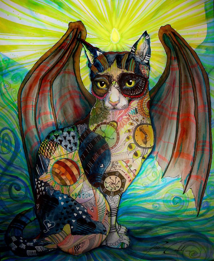 cat wings watercolor painting svenja