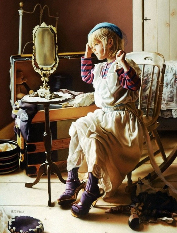 girl sitting pastel painting tom