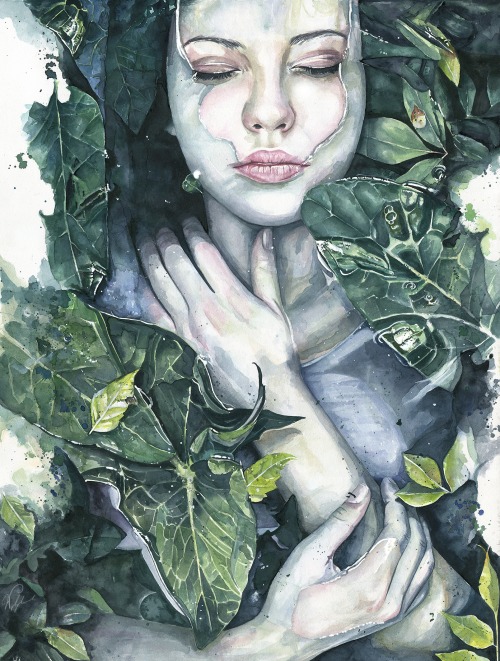green woman watercolor paintings joanna