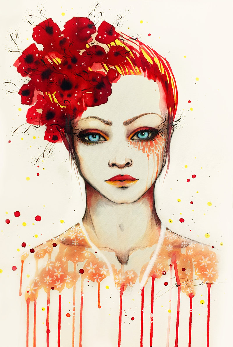 red girl watercolor painting svenja