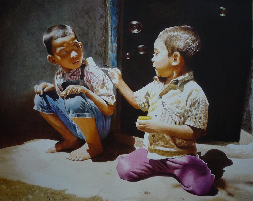 two boys watercolor paintings raghunath