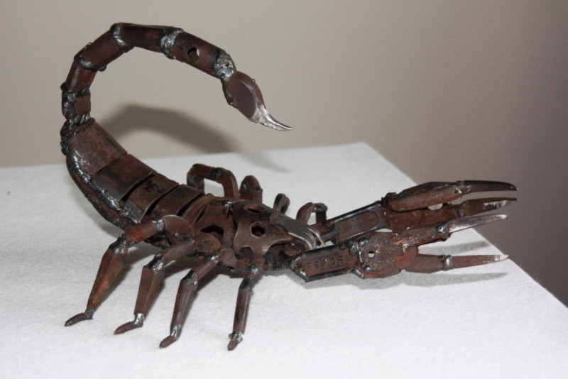 scrap metal sculpture scorpion by jk brown