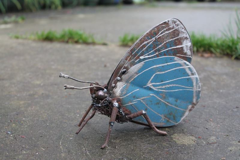 scrap metal sculpture butterfly by jk brown