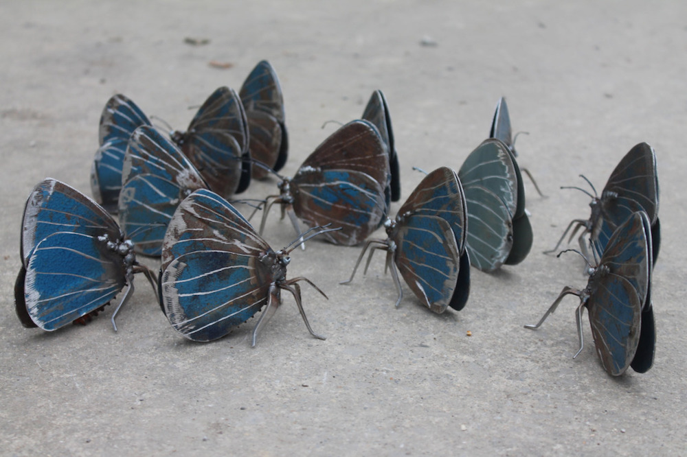 scrap metal sculpture butterflies by jk brown
