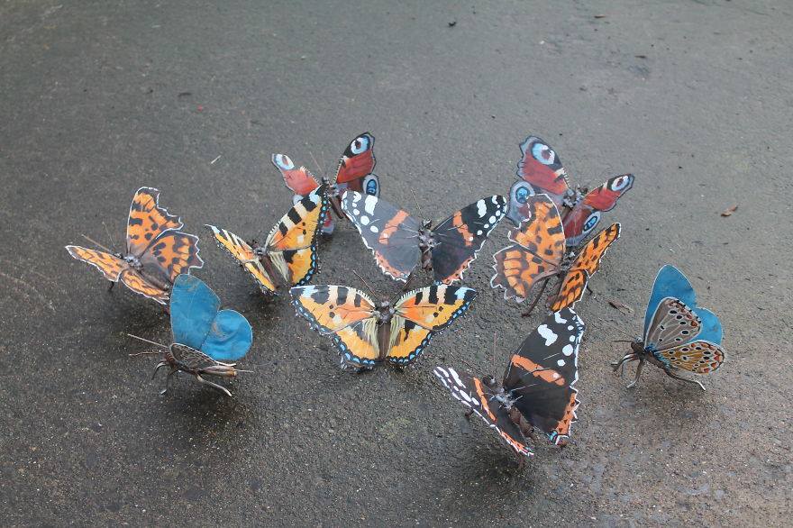 16 metal sculpture butterflies by jk brown