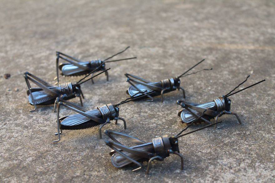 scrap metal sculpture bugs by jk brown