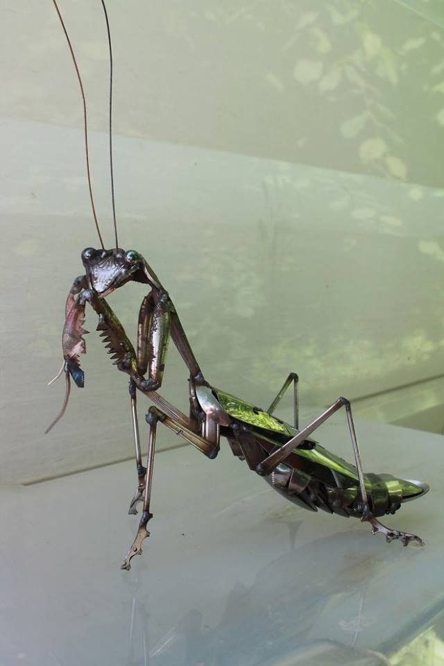 19 scrap metal sculpture grasshopper by jk brown