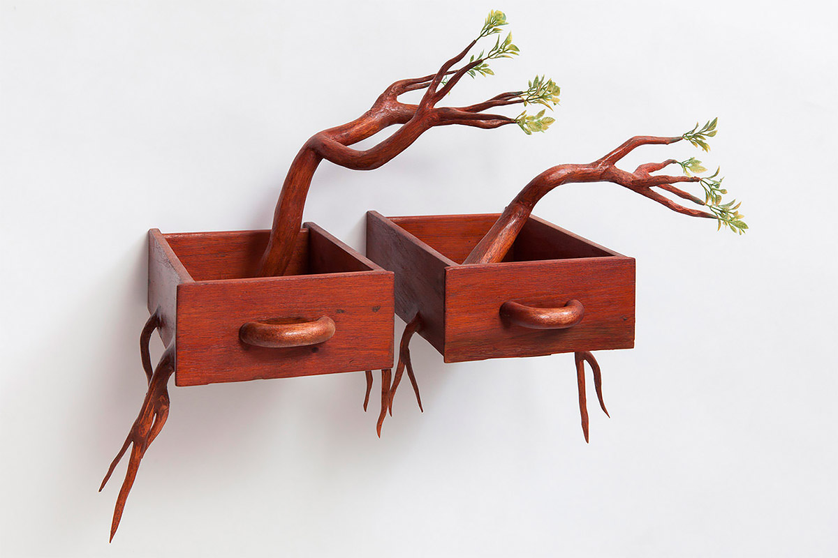creative wood sculpture shelf by camille kachani