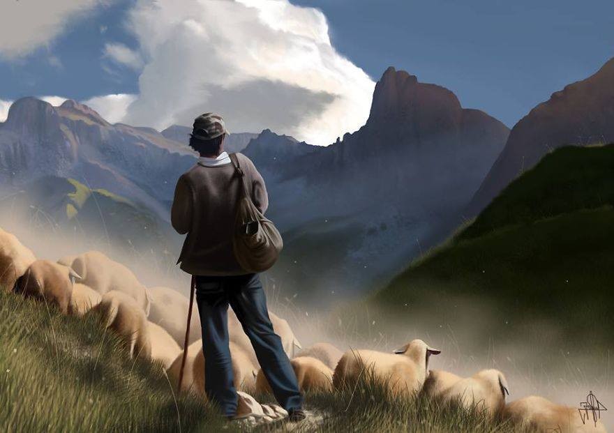 shepherd realistic finger paintings by jaime sanjuan