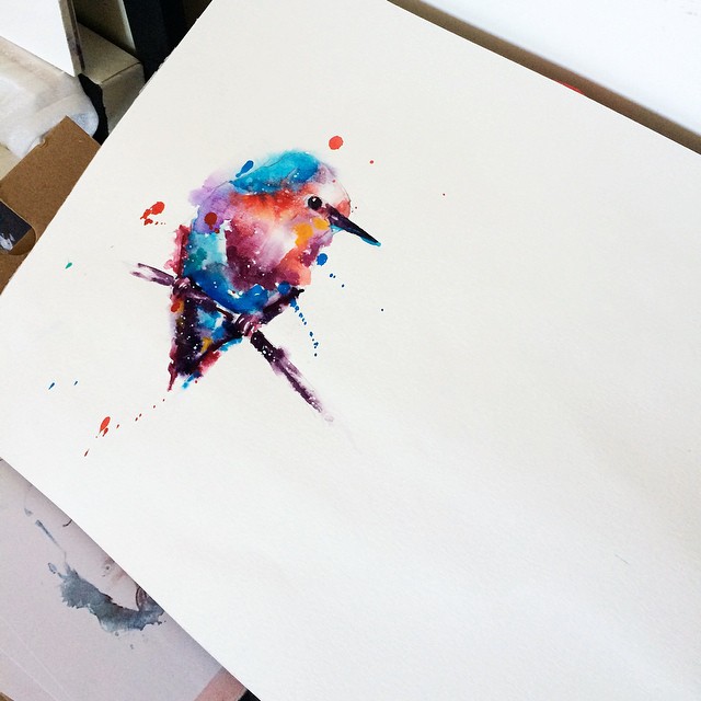 bird colorful watercolor paintings by liviing