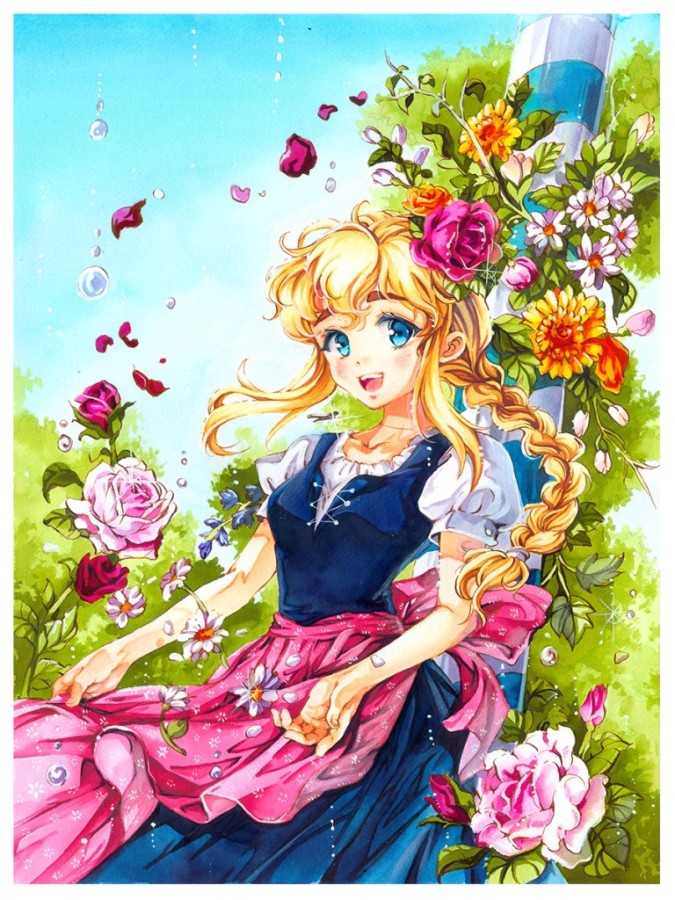 flowers manga drawings watercolor paintings by naschi