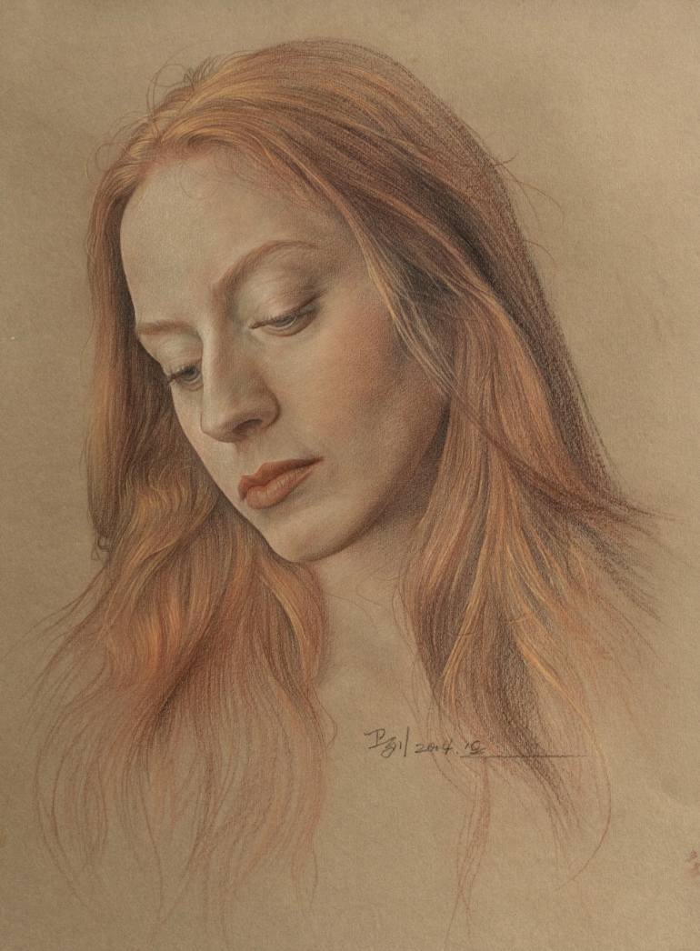 woman color pencil drawing by william wu
