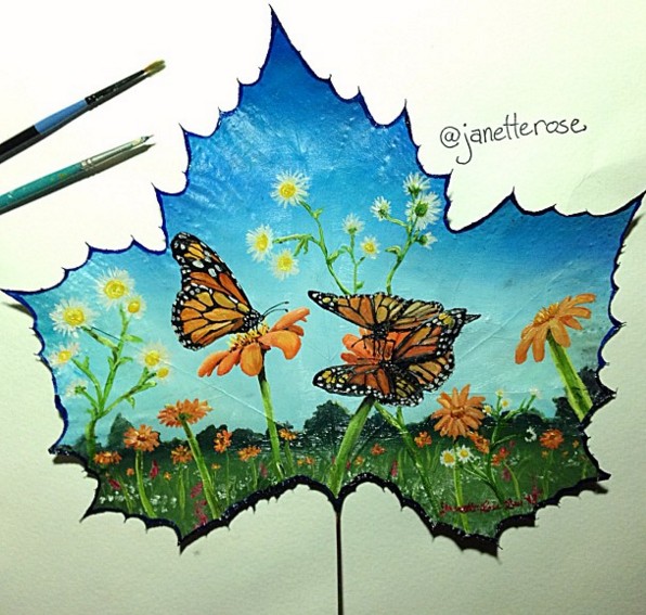 butterfly creative painting leaf by janette rose