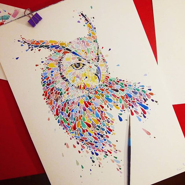 owl watercolor painting by anaensh