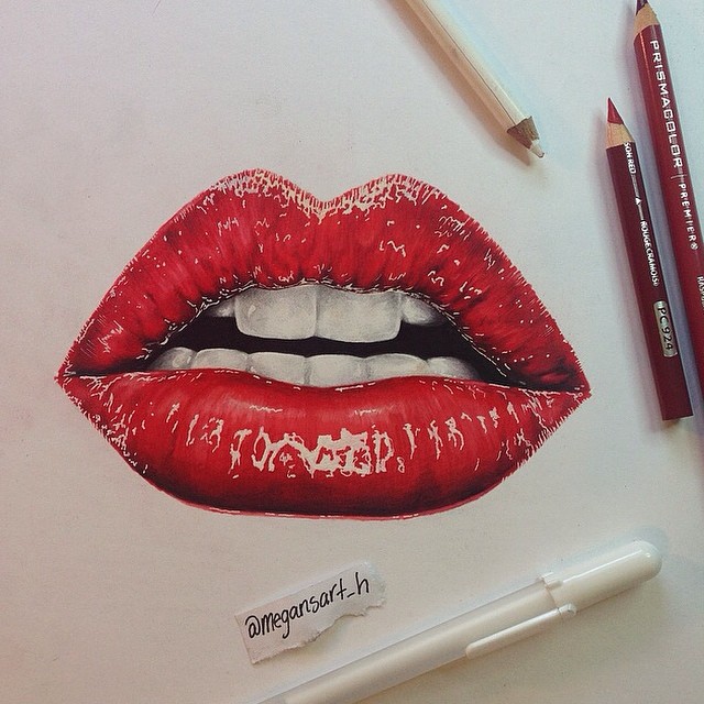 3d lips color pencil drawing by megan renee
