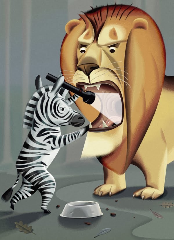 lion zebra funny digital illustration by nigel buchanan