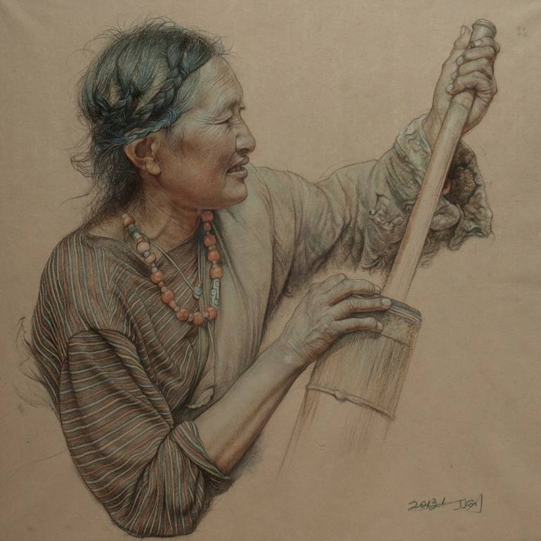 14 old woman color pencil drawing by william wu