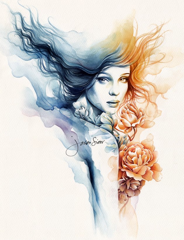 woman watercolor paintings by jason siew