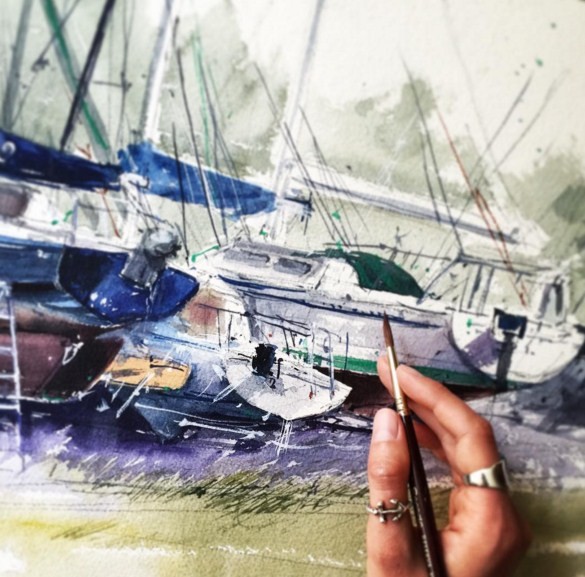 ship watercolor paintings by julia barminova
