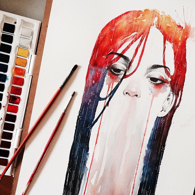 woman watercolor paintings by kelogsloops