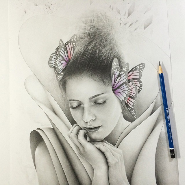 16 woman butterfly pencil drawings by nicolaus ferry