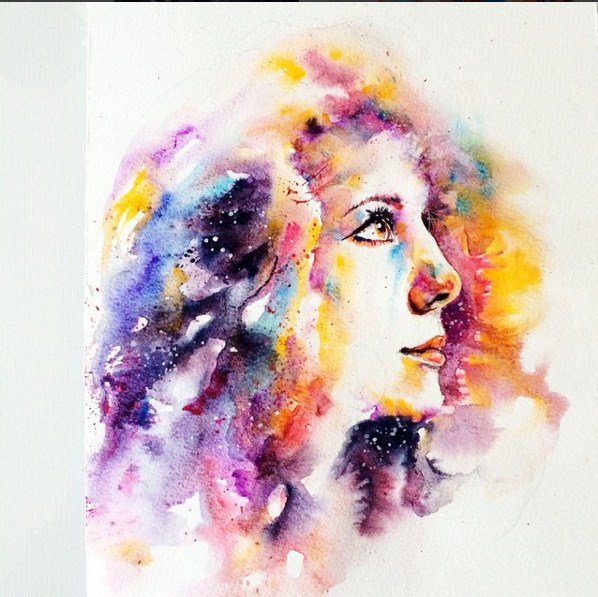 woman colorful watercolor paintings by liviing