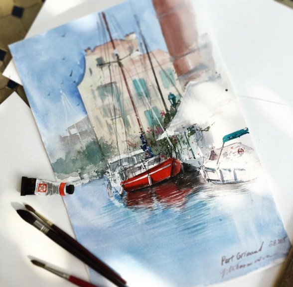 boat watercolor paintings by julia barminova