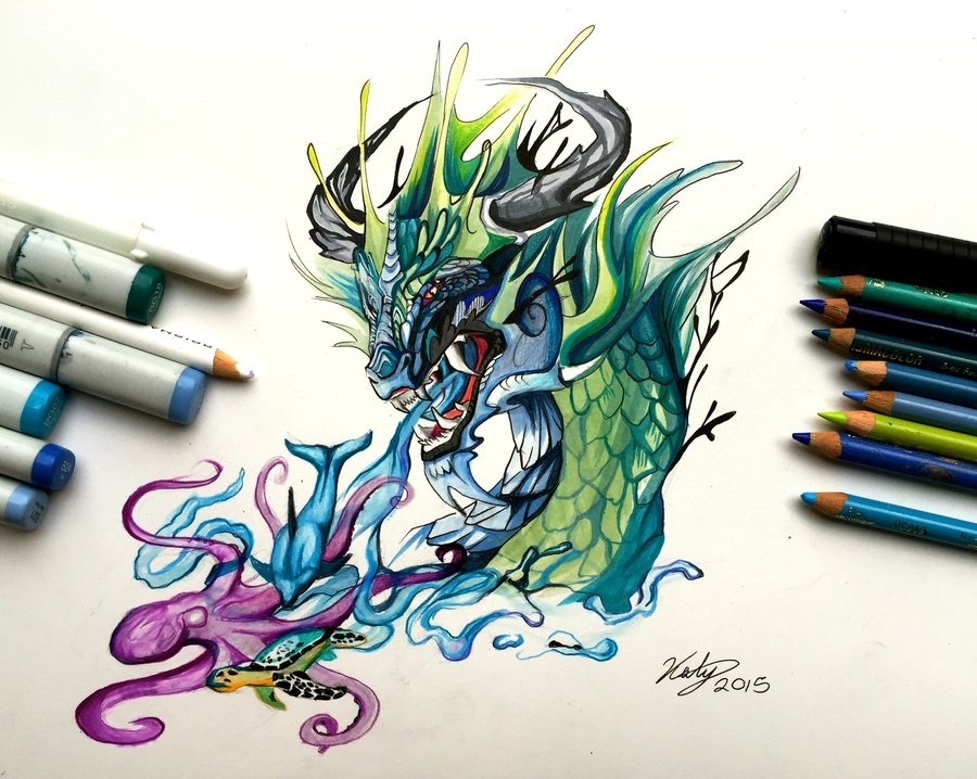 ocean dragon animal drawings by katy lipscombg