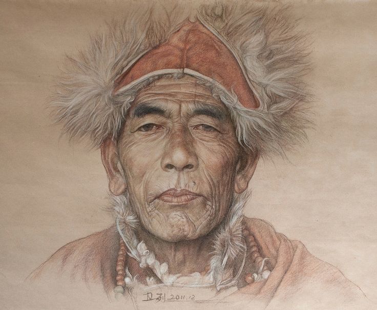 old man color pencil drawing by william wu