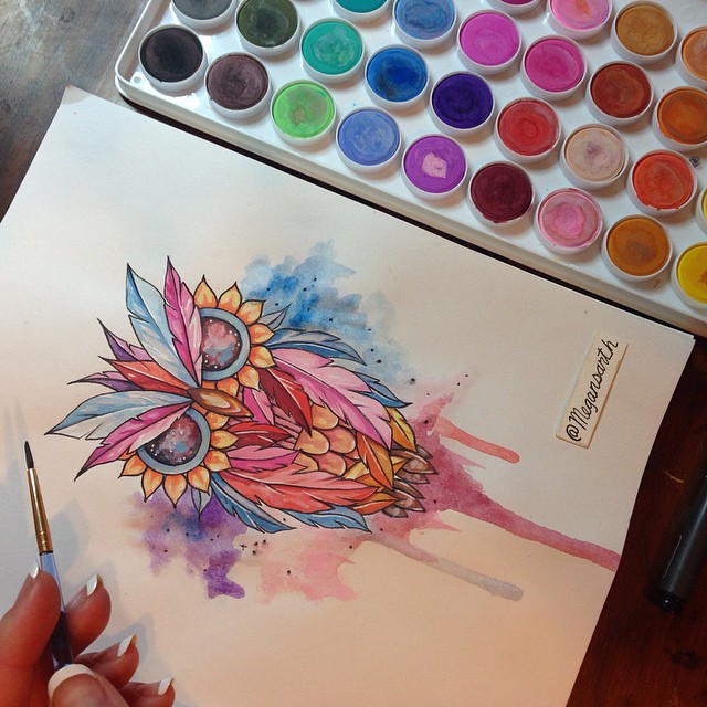 owl color pencil drawing by megan renee