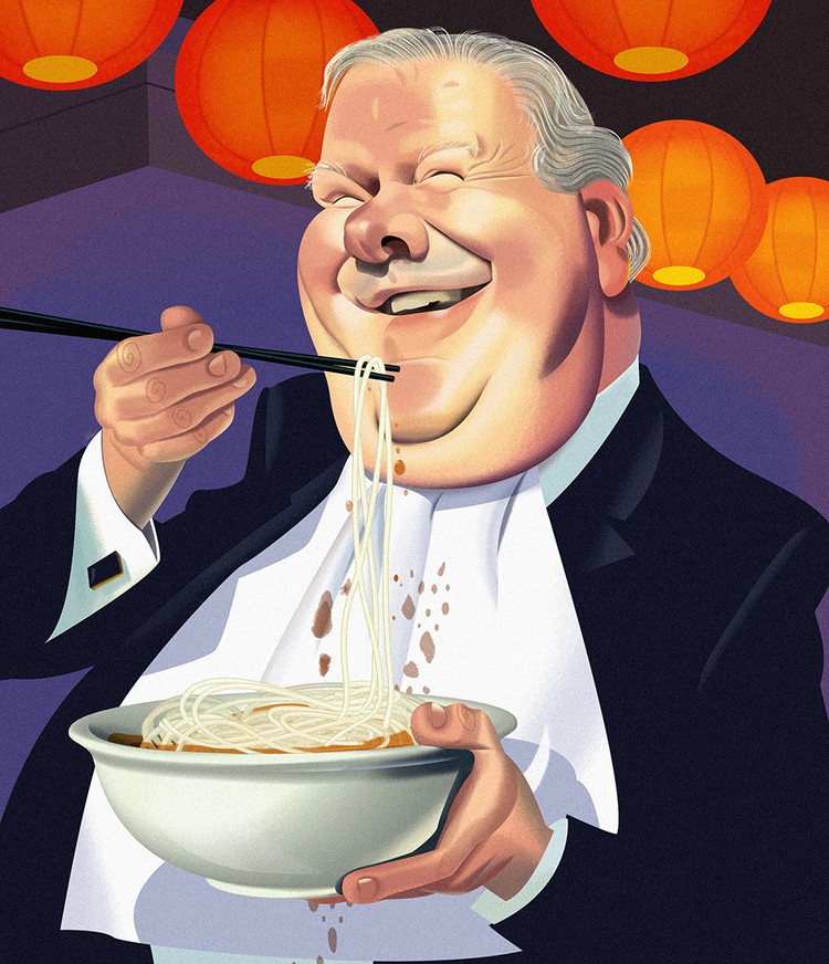 eating noodles funny digital illustration by nigel buchanan