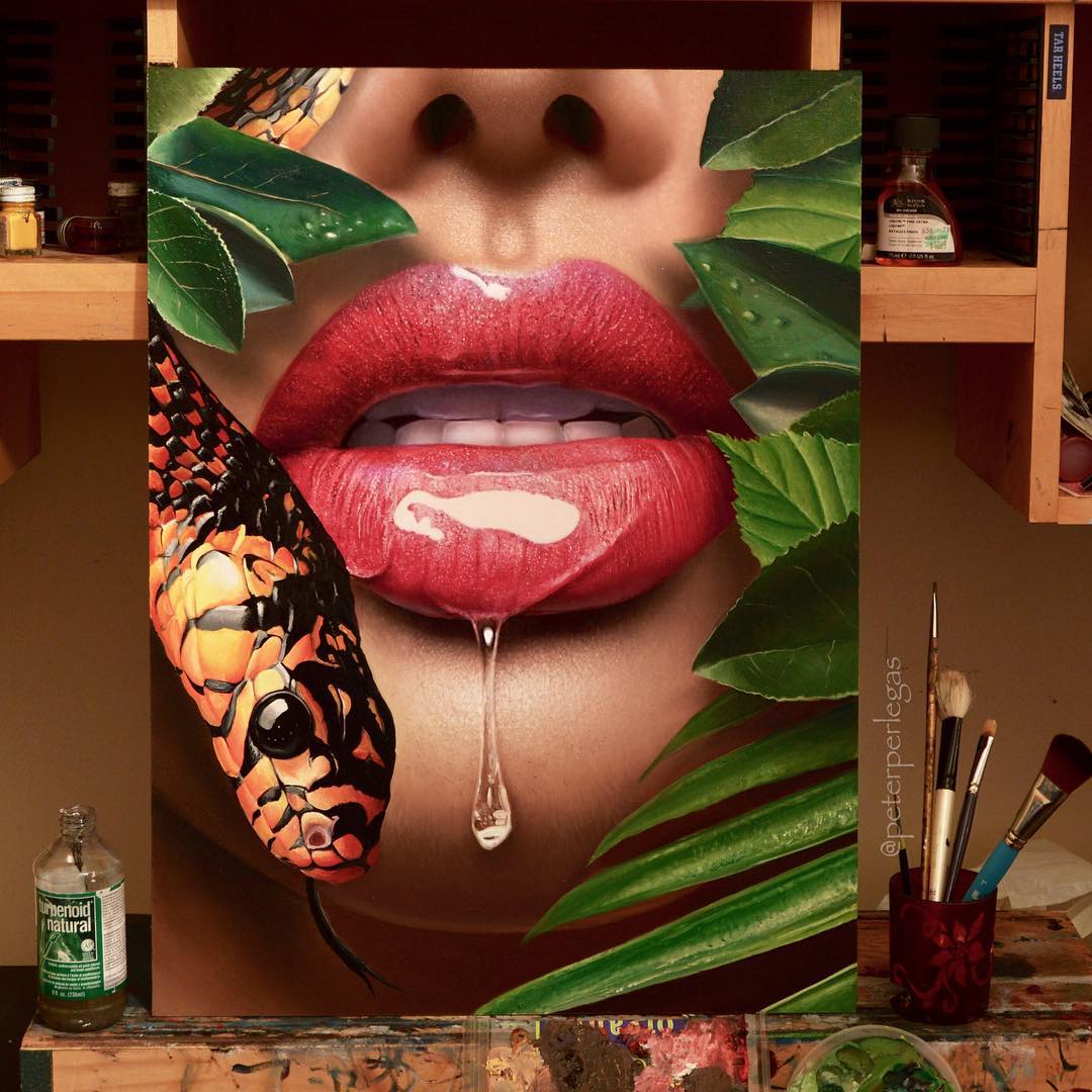 2 hyper realistic painting mouth snake peter perlegas