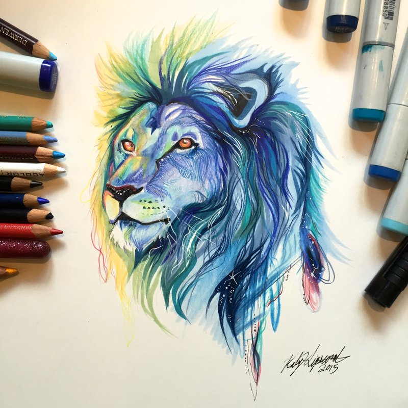 lion animal drawings by katy lipscomb