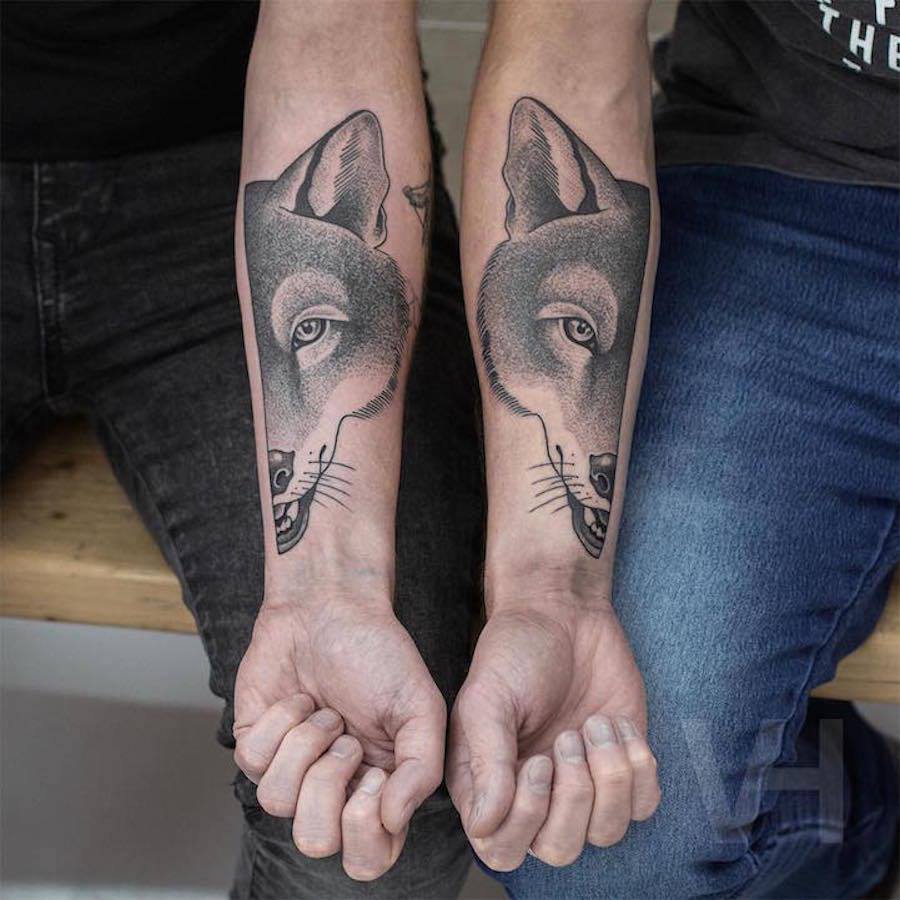 split animal hand tattoos by valentin hirsch
