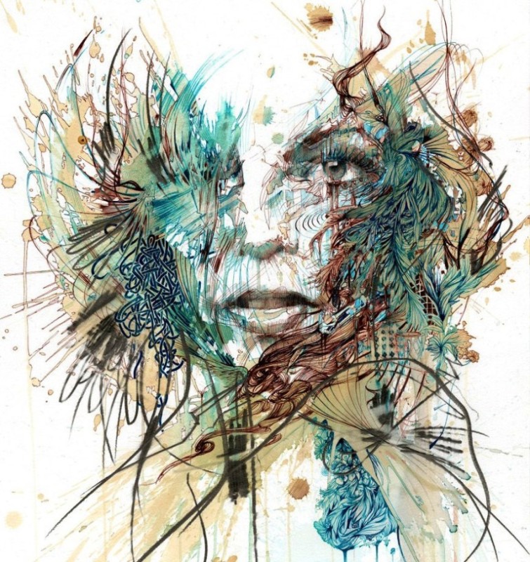 2 woman creative drawings by carne griffiths