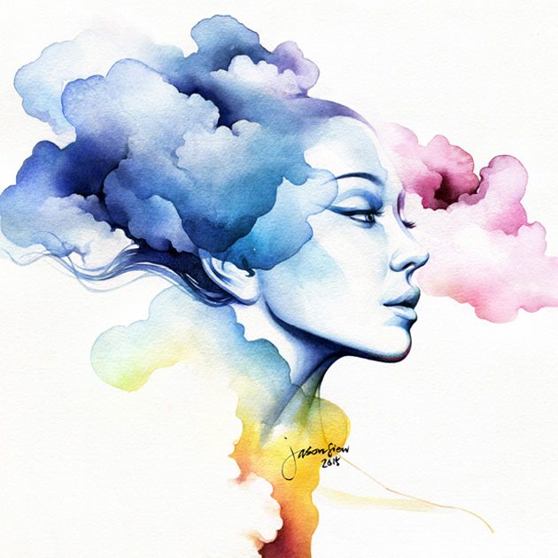 2 woman watercolor paintings by jason siew