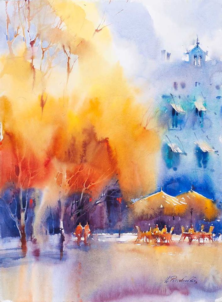 castel watercolor paintings by victoria prischedko