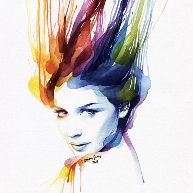 3 woman watercolor paintings by jason siew